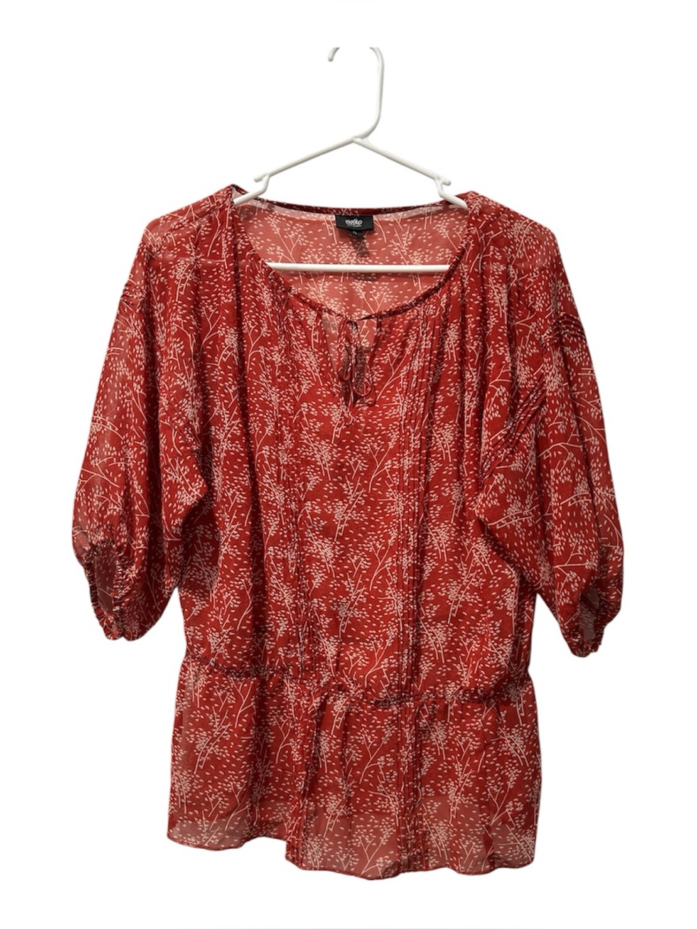 Mossimo Supply Co. Rust Red Floral Tie-Neck Peasant Tunic
